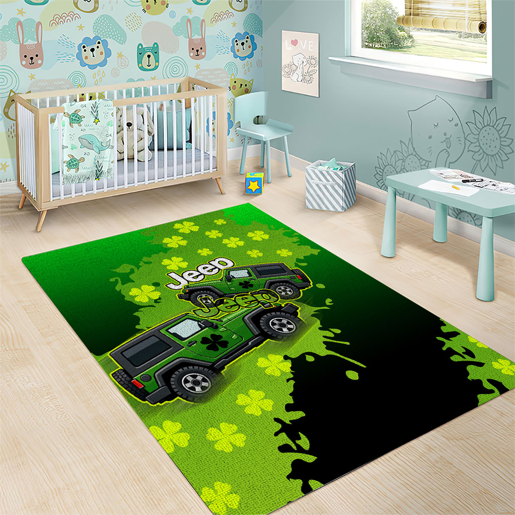 Irish Off-Road Jeep Area Rug Lucky Shamrock Trail Ride Green St Patrick TS04