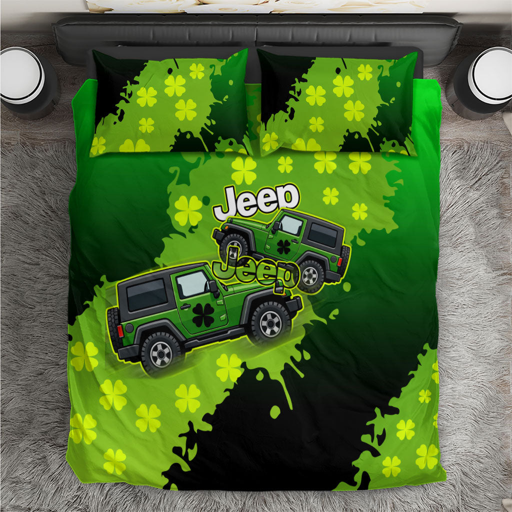Irish Off-Road Jeep Bedding Set Lucky Shamrock Trail Ride Green St Patrick