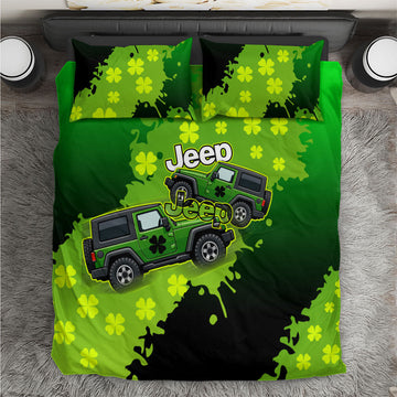 Irish Off-Road Jeep Bedding Set Lucky Shamrock Trail Ride Green St Patrick