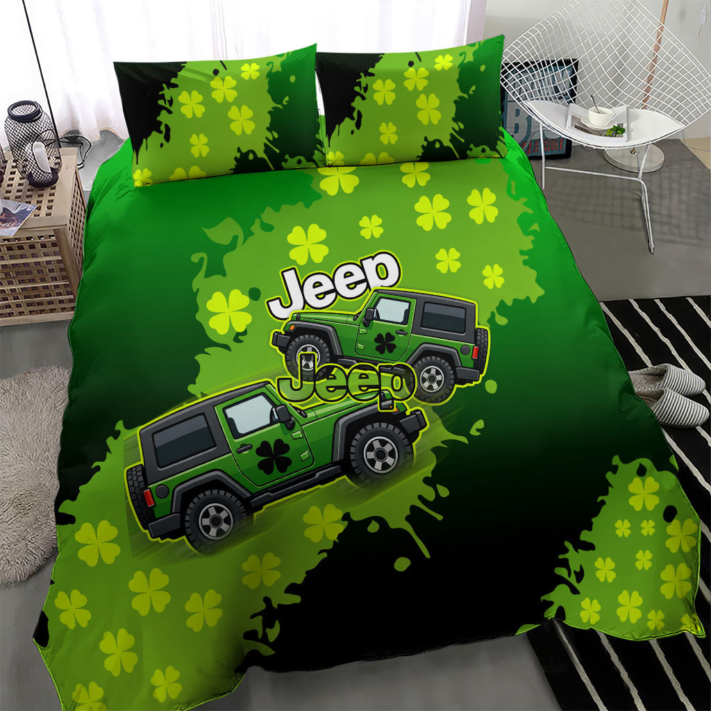 Irish Off-Road Jeep Bedding Set Lucky Shamrock Trail Ride Green St Patrick