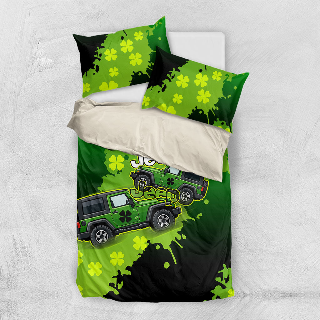 Irish Off-Road Jeep Bedding Set Lucky Shamrock Trail Ride Green St Patrick