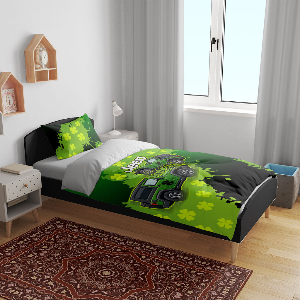 Irish Off-Road Jeep Bedding Set Lucky Shamrock Trail Ride Green St Patrick