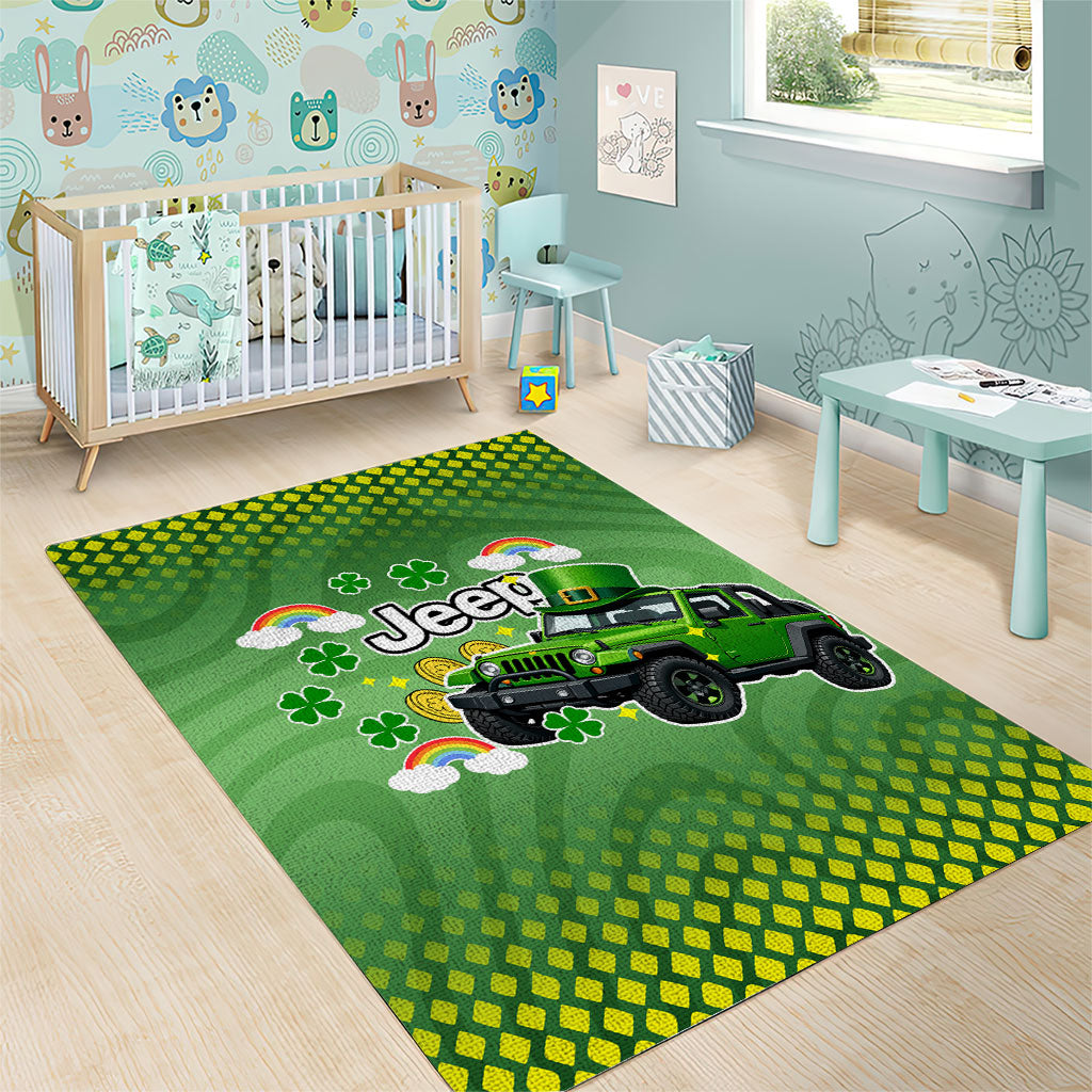 Irish Jeep Area Rug Lucky Shamrock Rainbow Trail Ride St Patrick TS04