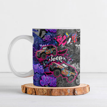 Urban Off-Road 4x4 Vehicle Ceramic Mug Neon Graffiti Street Art Offroad Adventure Culture