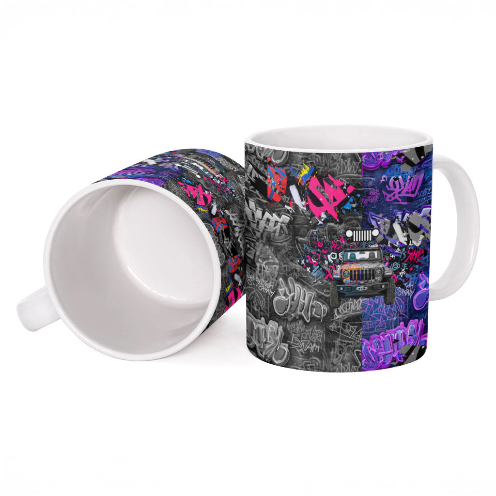 Urban Off-Road 4x4 Vehicle Ceramic Mug Neon Graffiti Street Art Offroad Adventure Culture