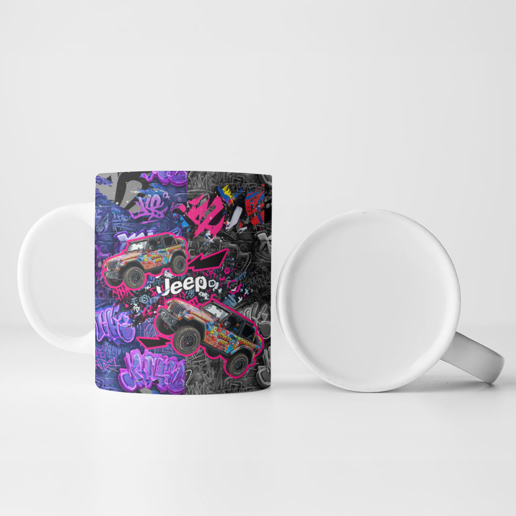 Urban Off-Road 4x4 Vehicle Ceramic Mug Neon Graffiti Street Art Offroad Adventure Culture