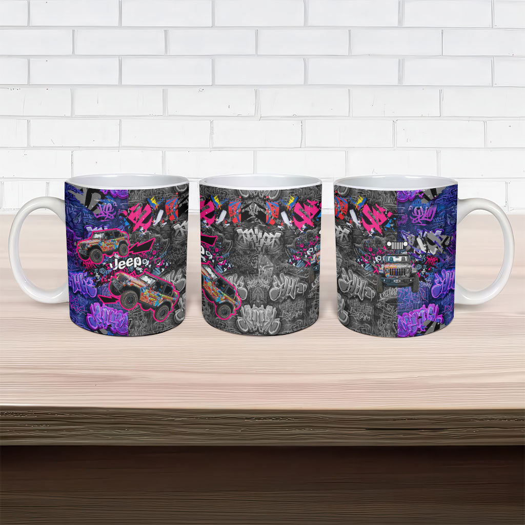 Urban Off-Road 4x4 Vehicle Ceramic Mug Neon Graffiti Street Art Offroad Adventure Culture