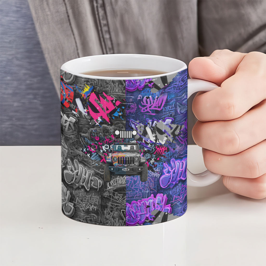 Urban Off-Road 4x4 Vehicle Ceramic Mug Neon Graffiti Street Art Offroad Adventure Culture