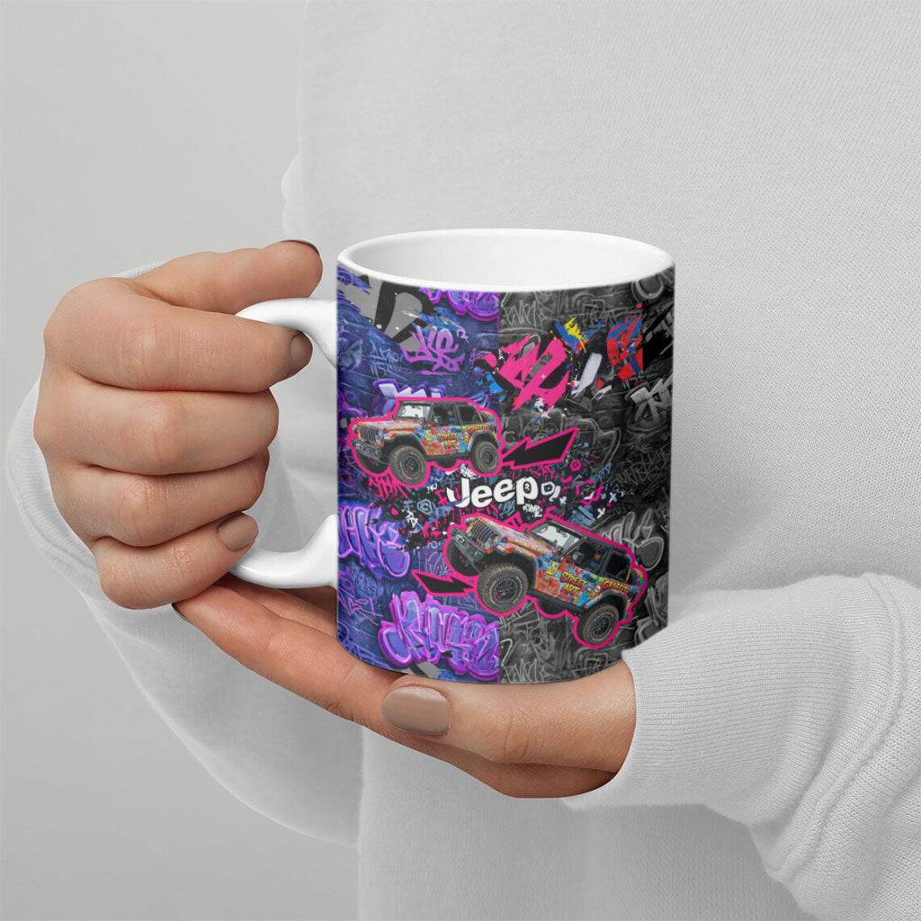 Urban Off-Road 4x4 Vehicle Ceramic Mug Neon Graffiti Street Art Offroad Adventure Culture