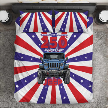 United States 250th Anniversary Jeep Bedding Set Patriotic Retro Pop Art Style