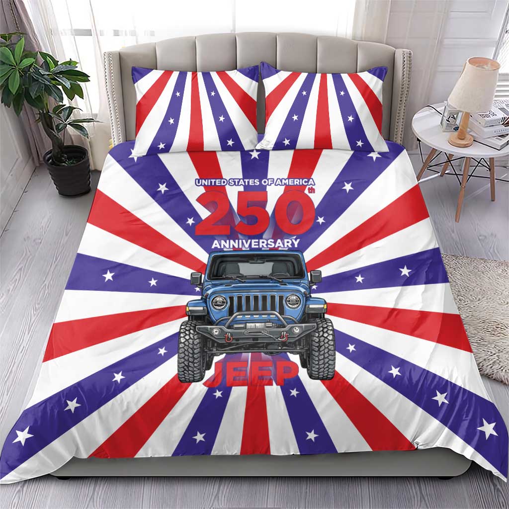 United States 250th Anniversary Jeep Bedding Set Patriotic Retro Pop Art Style