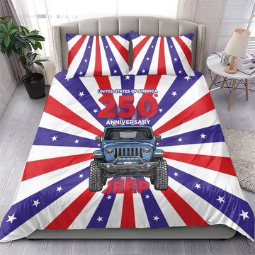 United States 250th Anniversary Jeep Bedding Set Patriotic Retro Pop Art Style