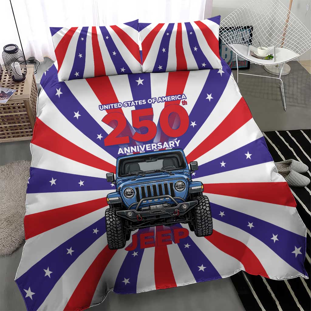 United States 250th Anniversary Jeep Bedding Set Patriotic Retro Pop Art Style