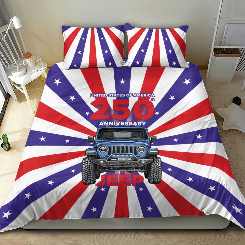 United States 250th Anniversary Jeep Bedding Set Patriotic Retro Pop Art Style
