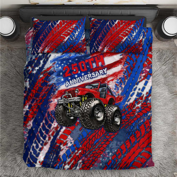 Jeep 250th Anniversary Tribute Bedding Set Grunge American Flag Street Art Style
