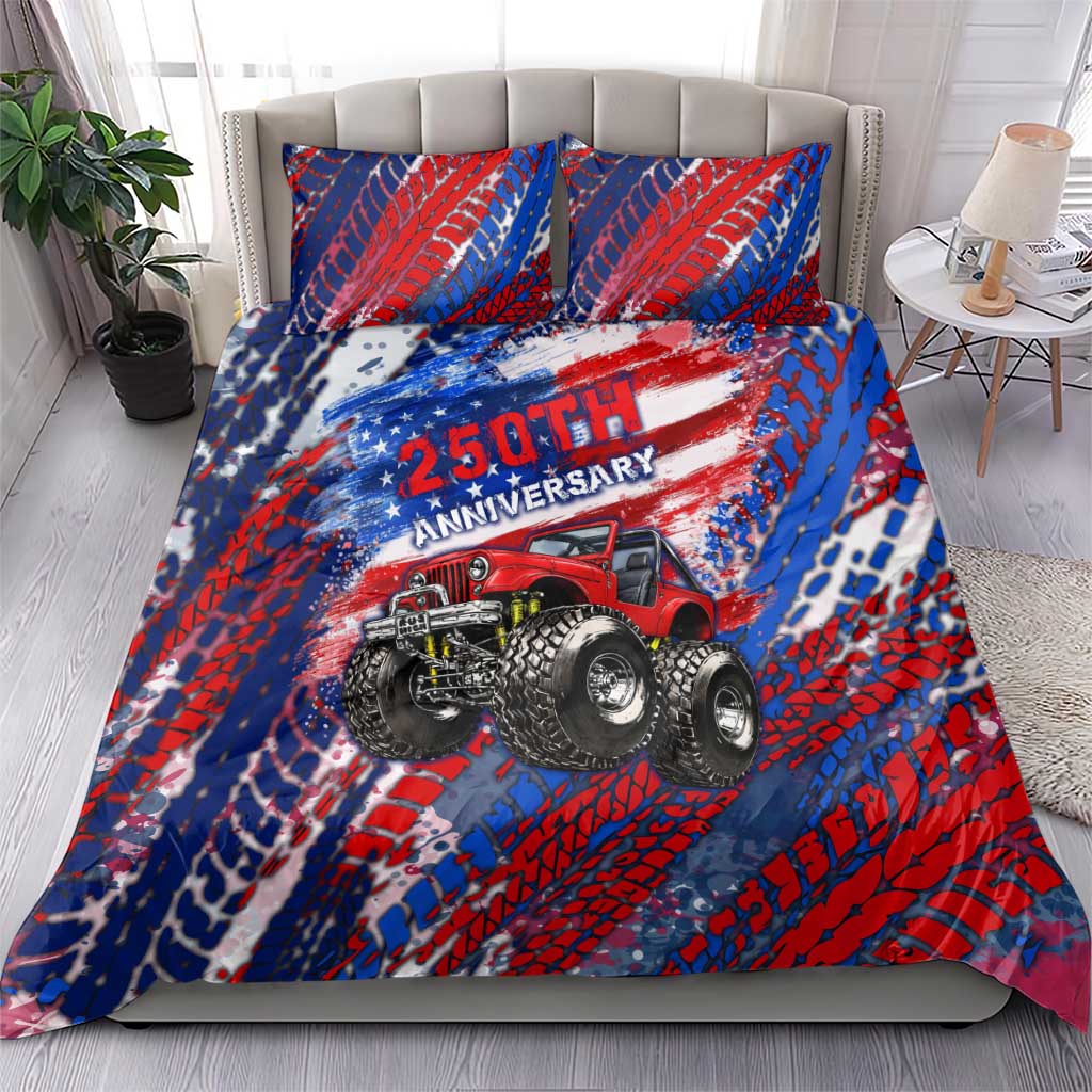 Jeep 250th Anniversary Tribute Bedding Set Grunge American Flag Street Art Style