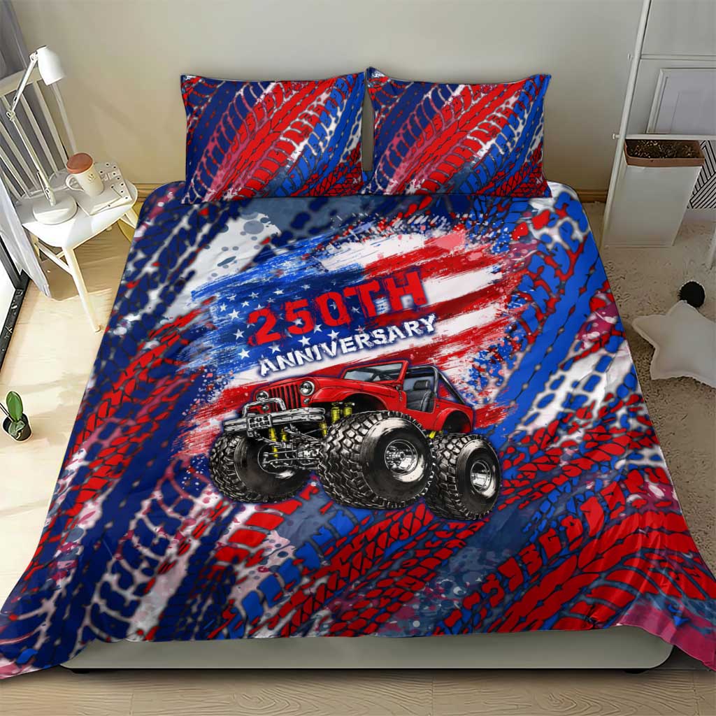 Jeep 250th Anniversary Tribute Bedding Set Grunge American Flag Street Art Style