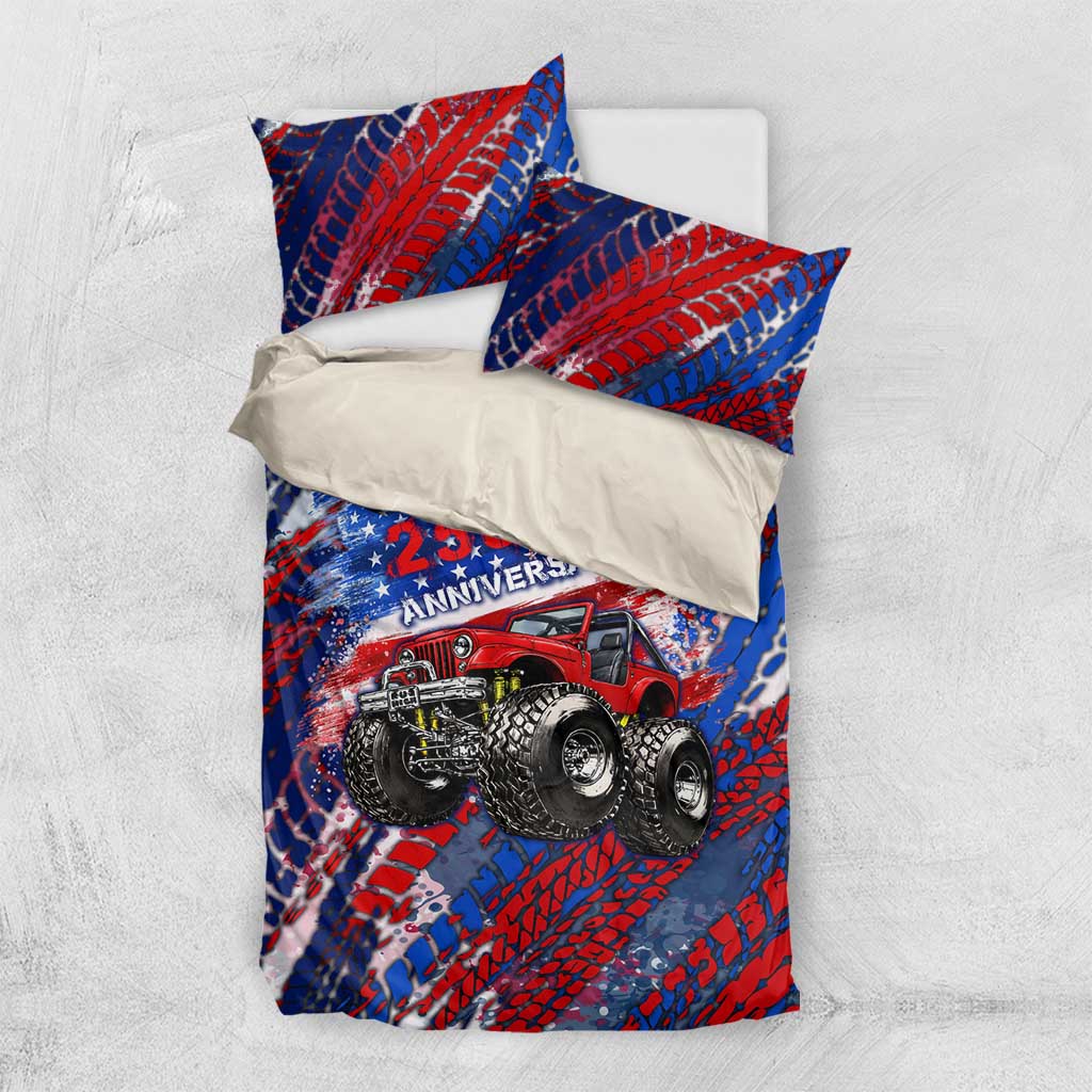 Jeep 250th Anniversary Tribute Bedding Set Grunge American Flag Street Art Style