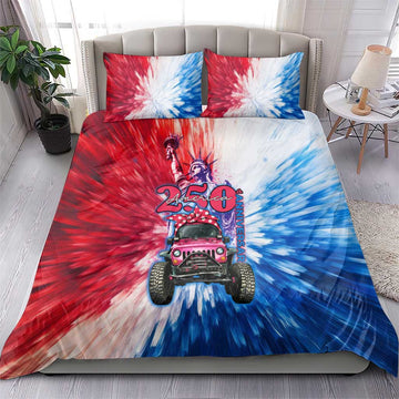 America 250th Anniversary Pink Jeep Bedding Set Tie-Dye Retro Feminine Art Style