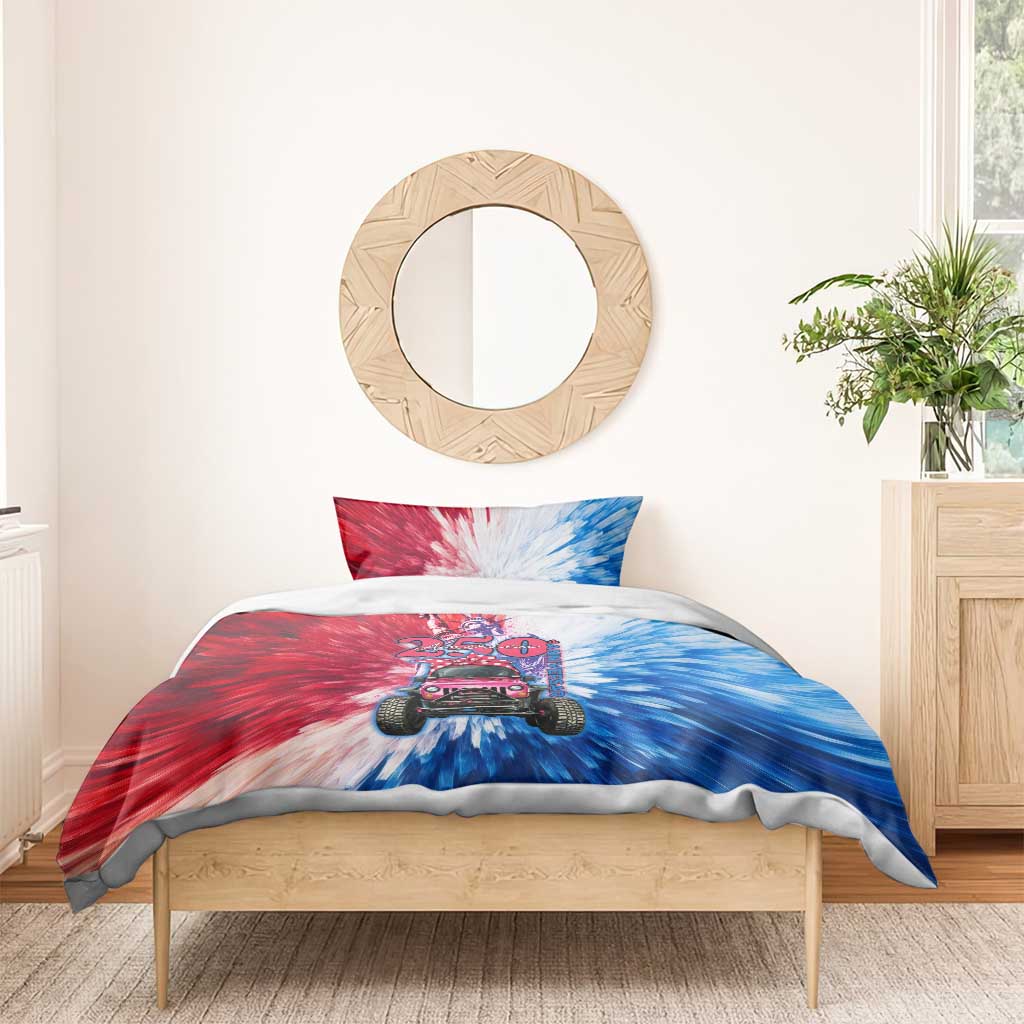 America 250th Anniversary Pink Jeep Bedding Set Tie-Dye Retro Feminine Art Style