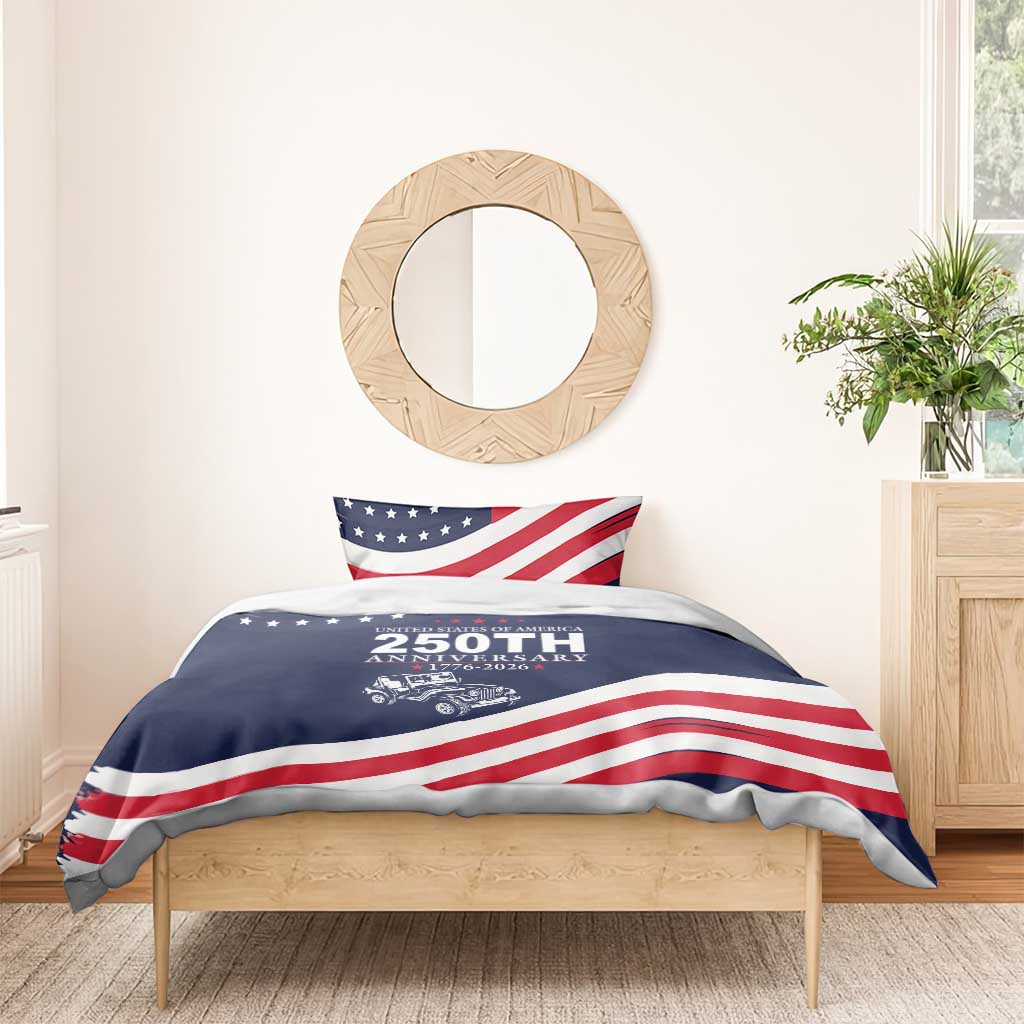 United States 250th Anniversary Jeep Tribute Bedding Set Patriotic Vintage Illustration Style