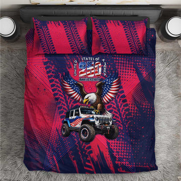 United States 250th Anniversary Bald Eagle Jeep Bedding Set Patriotic Graphic Comic Style