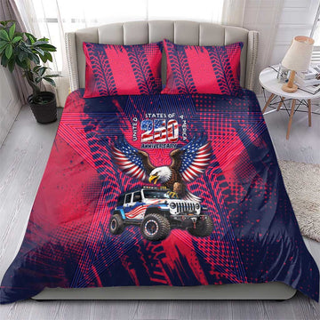 United States 250th Anniversary Bald Eagle Jeep Bedding Set Patriotic Graphic Comic Style