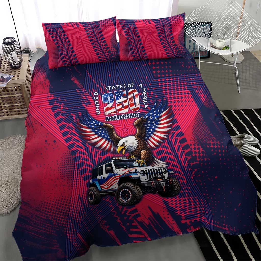 United States 250th Anniversary Bald Eagle Jeep Bedding Set Patriotic Graphic Comic Style