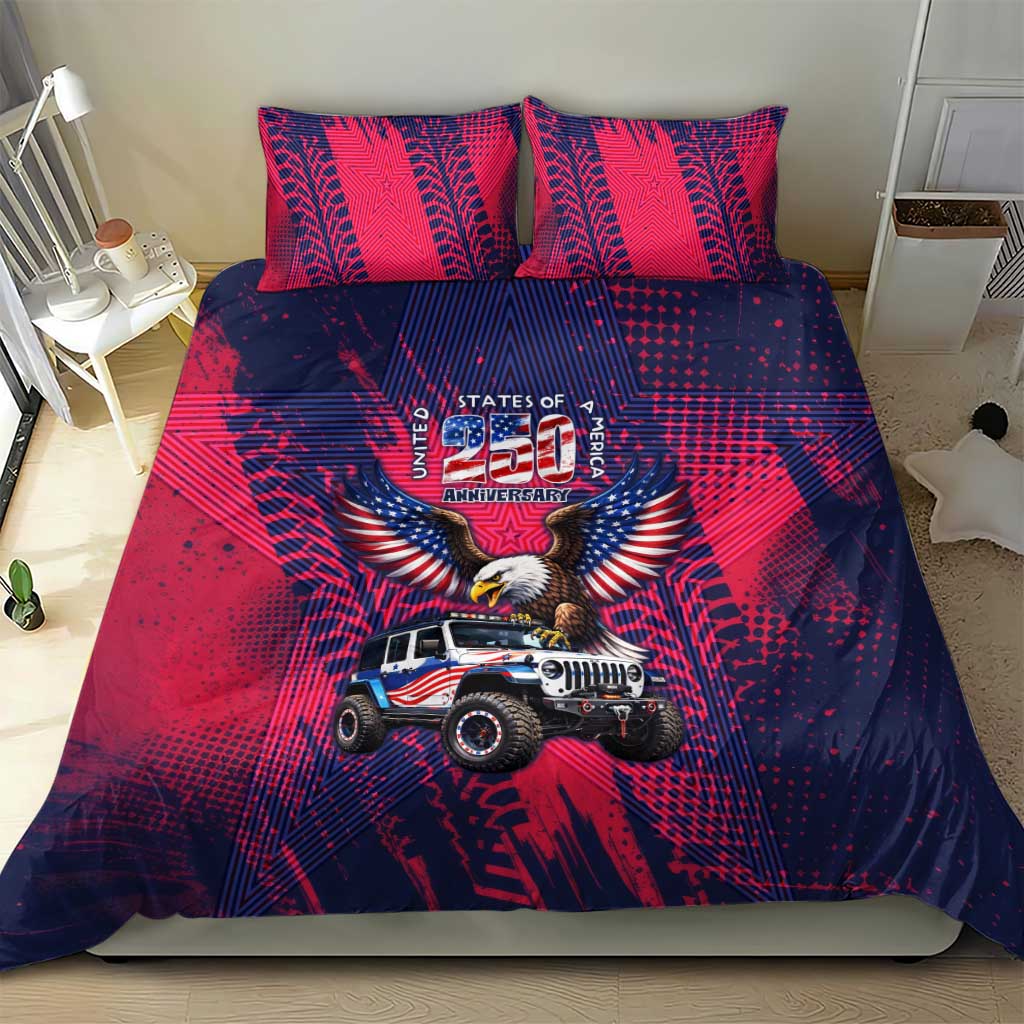 United States 250th Anniversary Bald Eagle Jeep Bedding Set Patriotic Graphic Comic Style