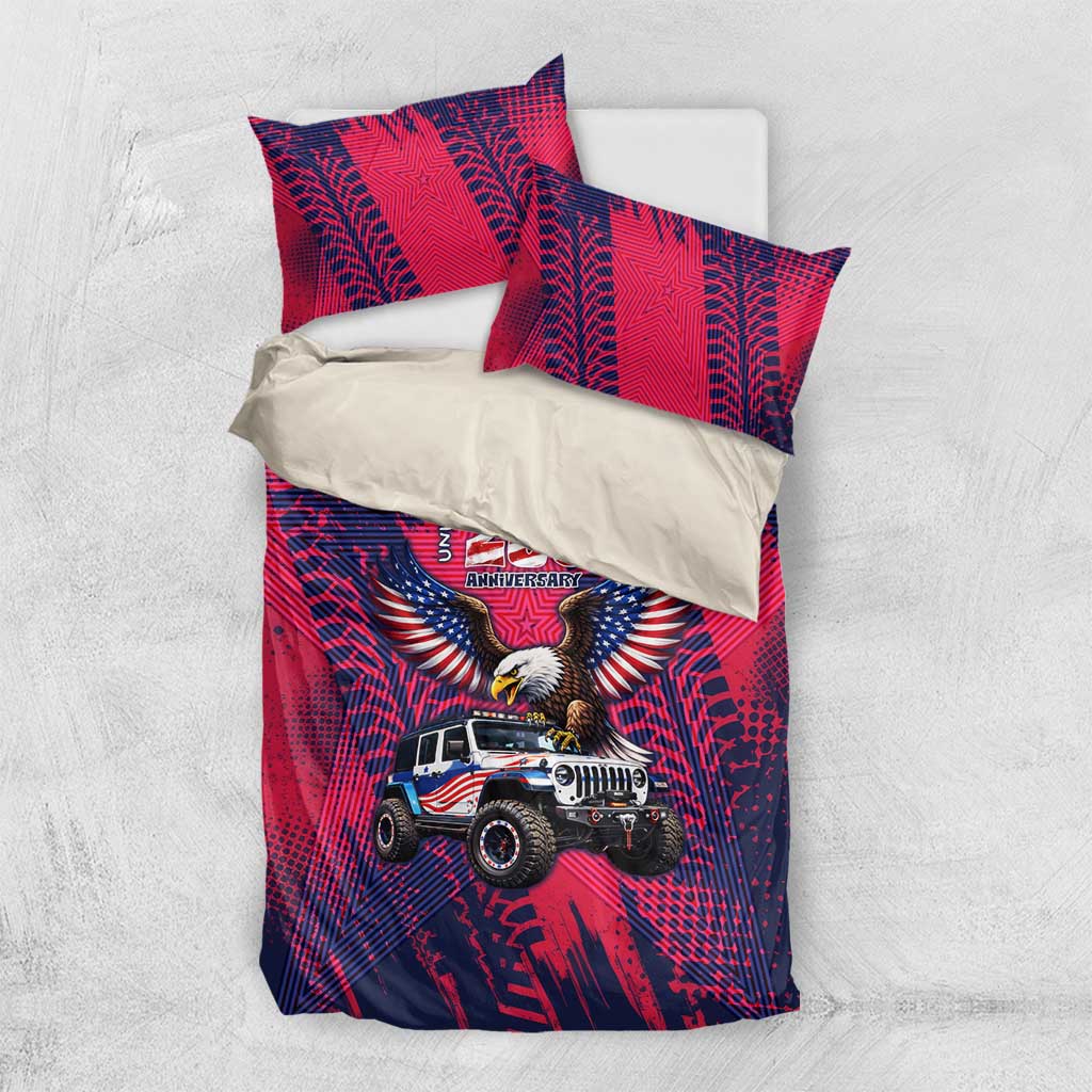 United States 250th Anniversary Bald Eagle Jeep Bedding Set Patriotic Graphic Comic Style