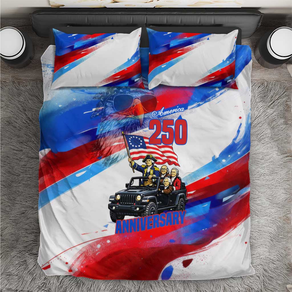 United States 250th Anniversary Founding Fathers Jeep Bedding Set Patriotic Cartoon Pop Art Style