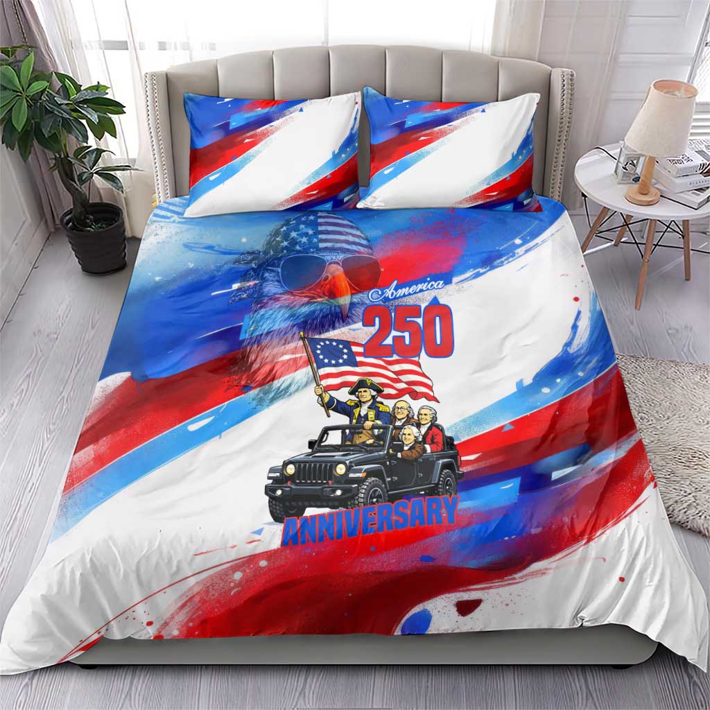 United States 250th Anniversary Founding Fathers Jeep Bedding Set Patriotic Cartoon Pop Art Style