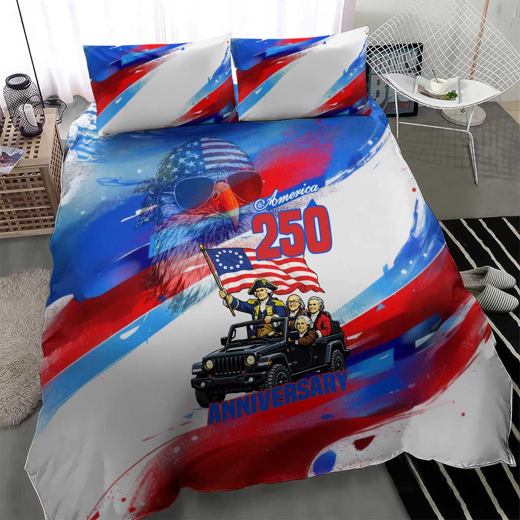 United States 250th Anniversary Founding Fathers Jeep Bedding Set Patriotic Cartoon Pop Art Style