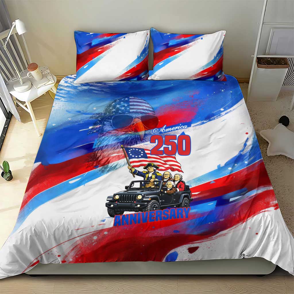 United States 250th Anniversary Founding Fathers Jeep Bedding Set Patriotic Cartoon Pop Art Style