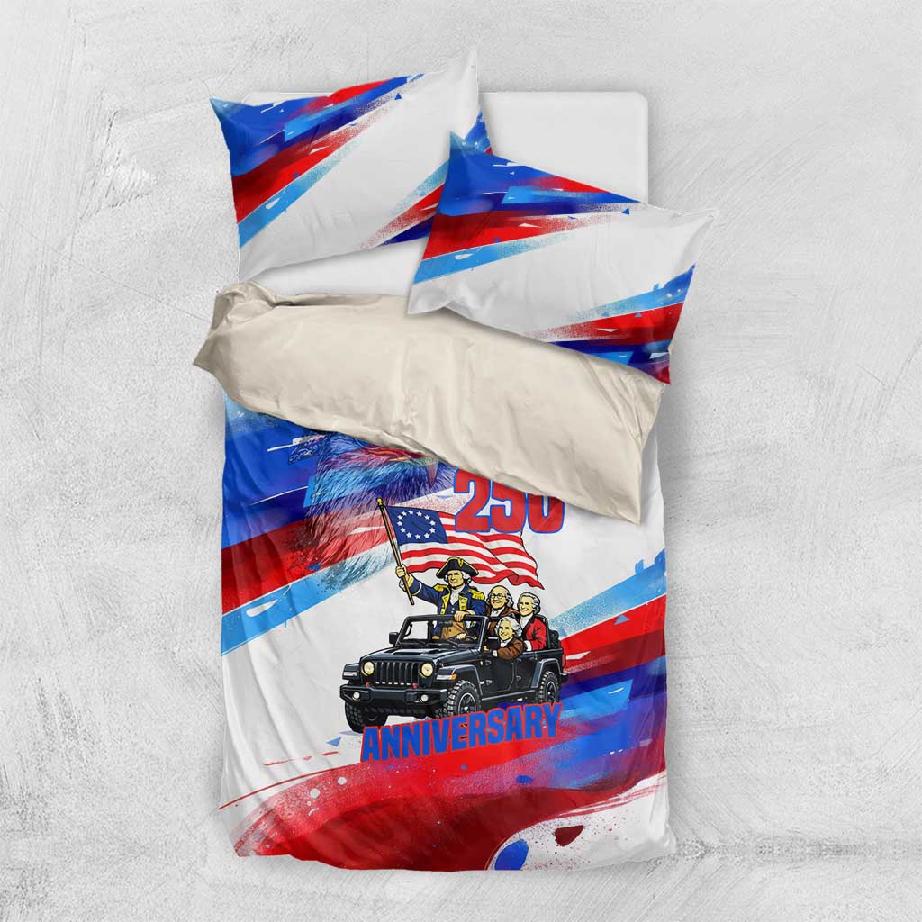 United States 250th Anniversary Founding Fathers Jeep Bedding Set Patriotic Cartoon Pop Art Style