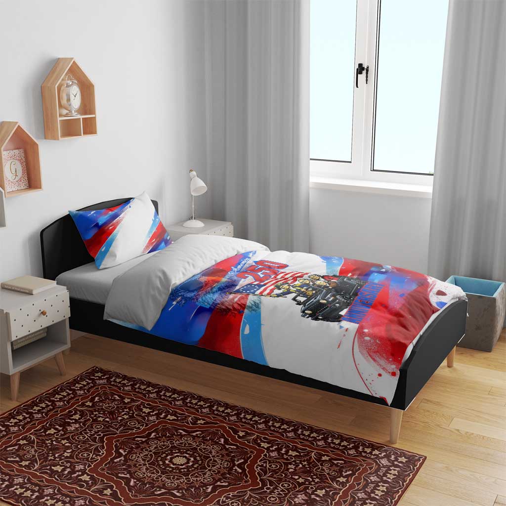 United States 250th Anniversary Founding Fathers Jeep Bedding Set Patriotic Cartoon Pop Art Style