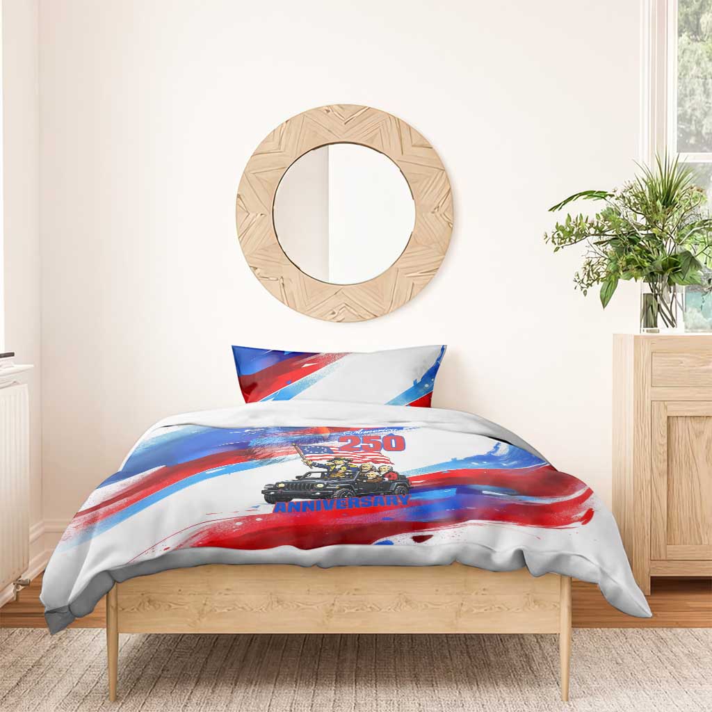United States 250th Anniversary Founding Fathers Jeep Bedding Set Patriotic Cartoon Pop Art Style