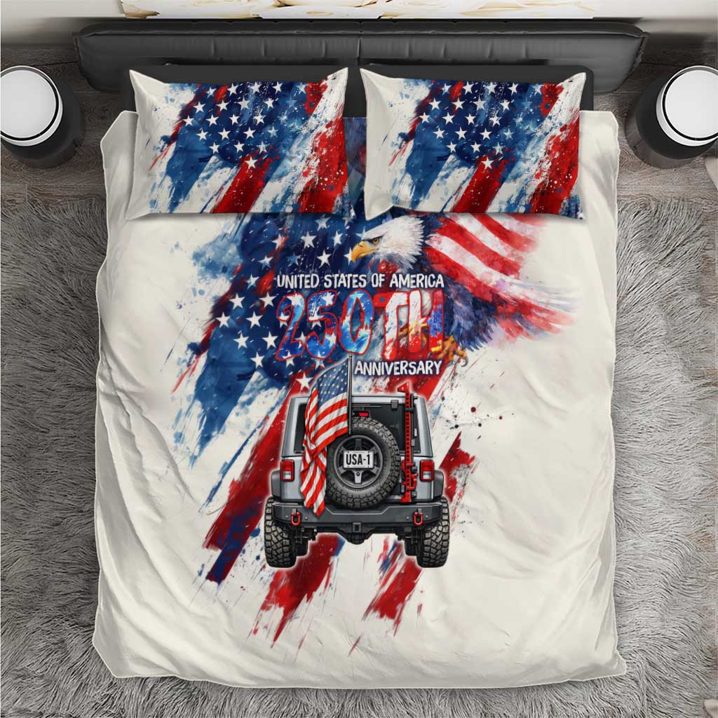 United States 250th Anniversary Jeep Tribute Bedding Set Patriotic Grunge Flag Art