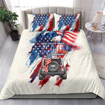 United States 250th Anniversary Jeep Tribute Bedding Set Patriotic Grunge Flag Art
