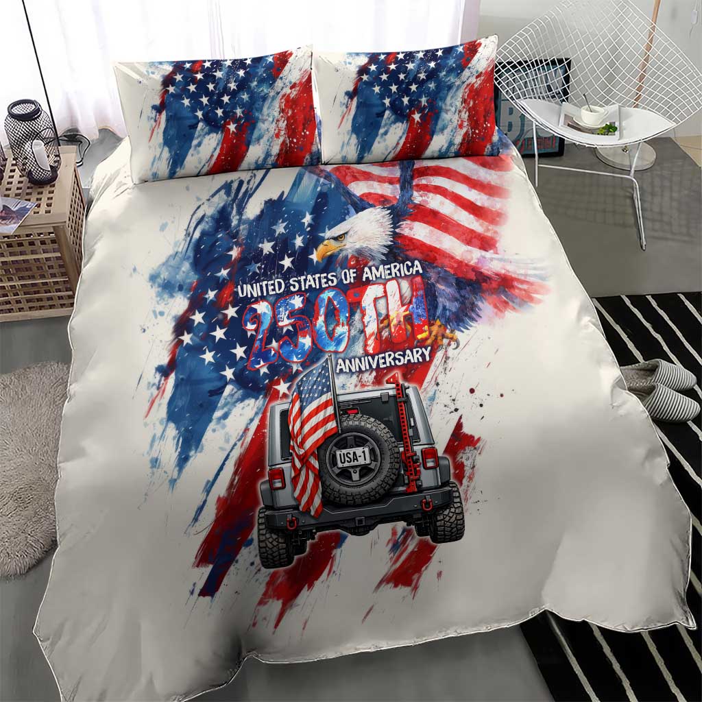 United States 250th Anniversary Jeep Tribute Bedding Set Patriotic Grunge Flag Art