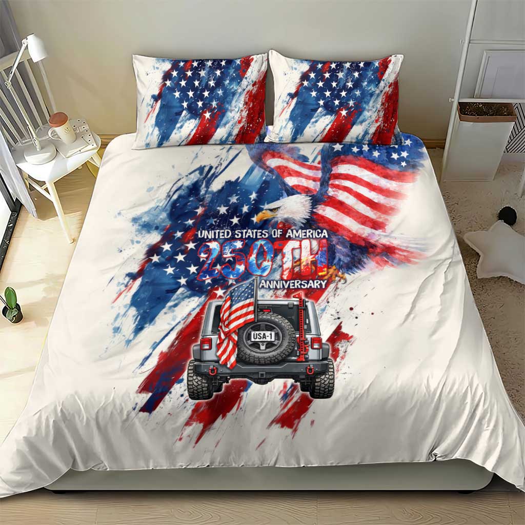 United States 250th Anniversary Jeep Tribute Bedding Set Patriotic Grunge Flag Art