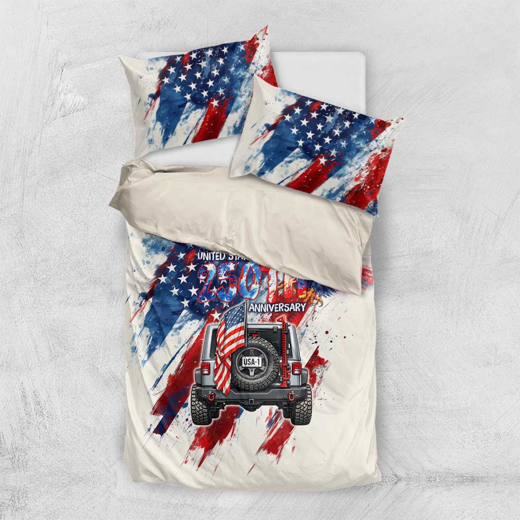 United States 250th Anniversary Jeep Tribute Bedding Set Patriotic Grunge Flag Art