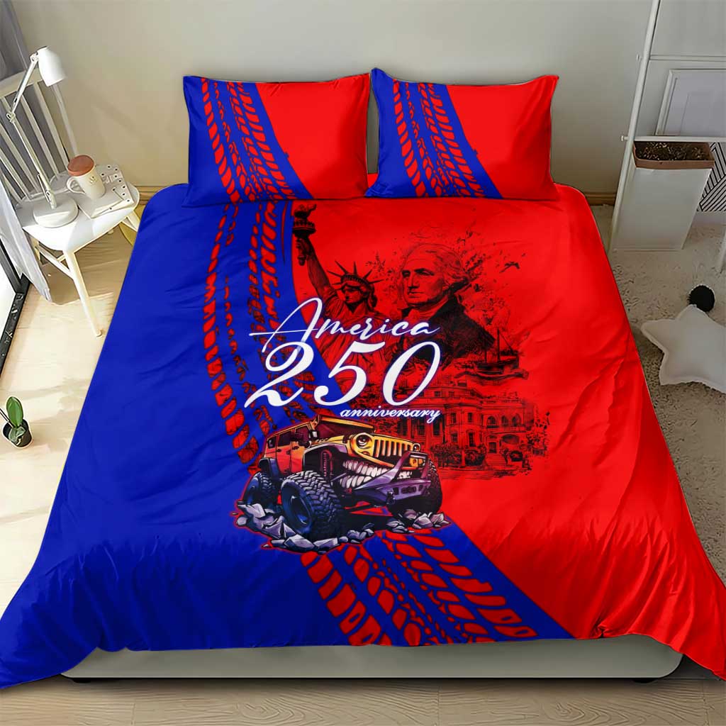 America 250th Anniversary Jeep Commemoration Bedding Set Grunge Sketch Comic Art Style