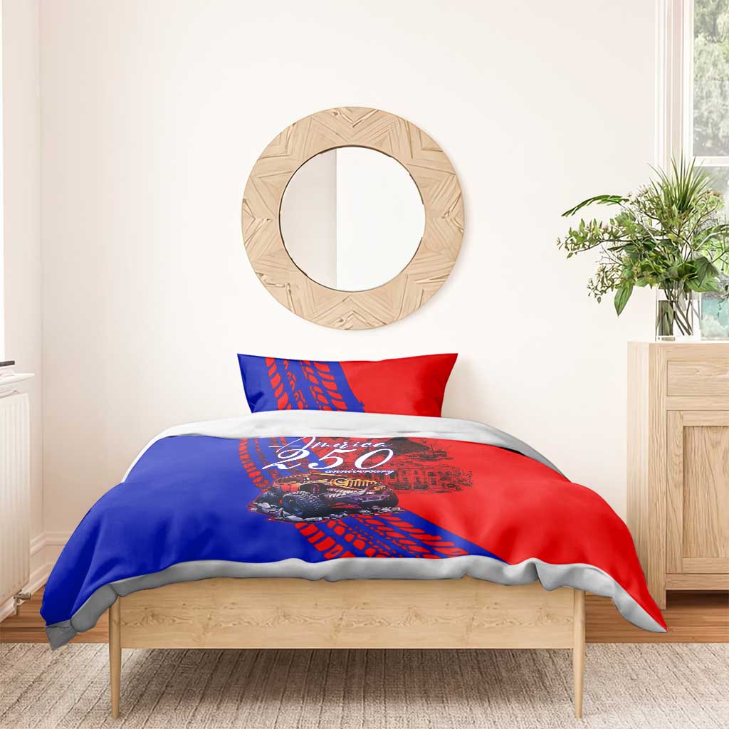 America 250th Anniversary Jeep Commemoration Bedding Set Grunge Sketch Comic Art Style