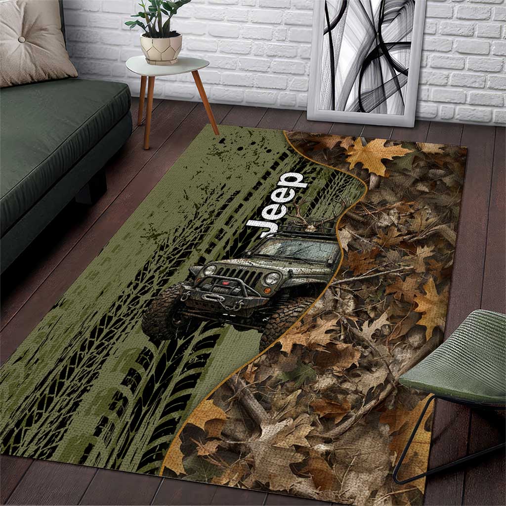 Jeep Deer Hunting Area Rug Camo Forest Grunge Style TS04