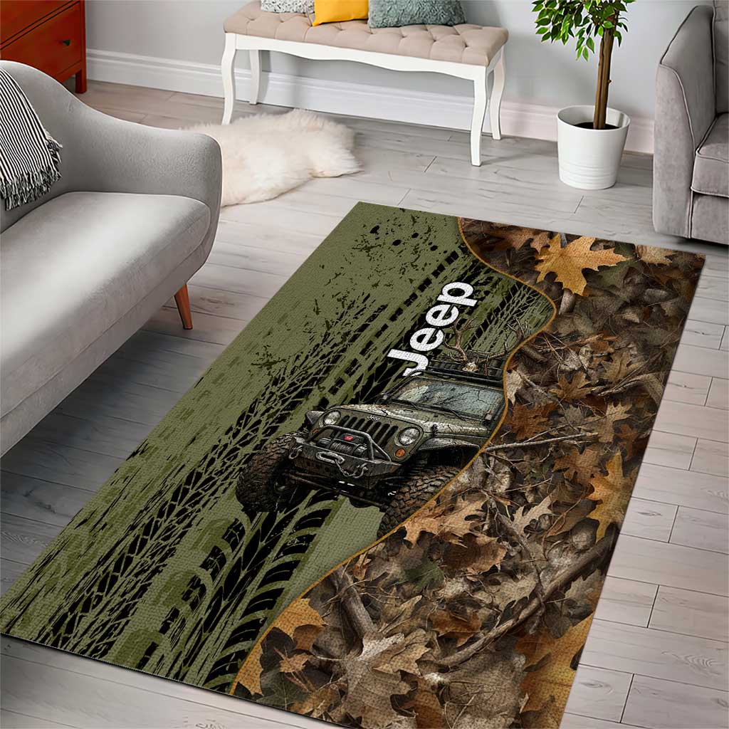 Jeep Deer Hunting Area Rug Camo Forest Grunge Style TS04