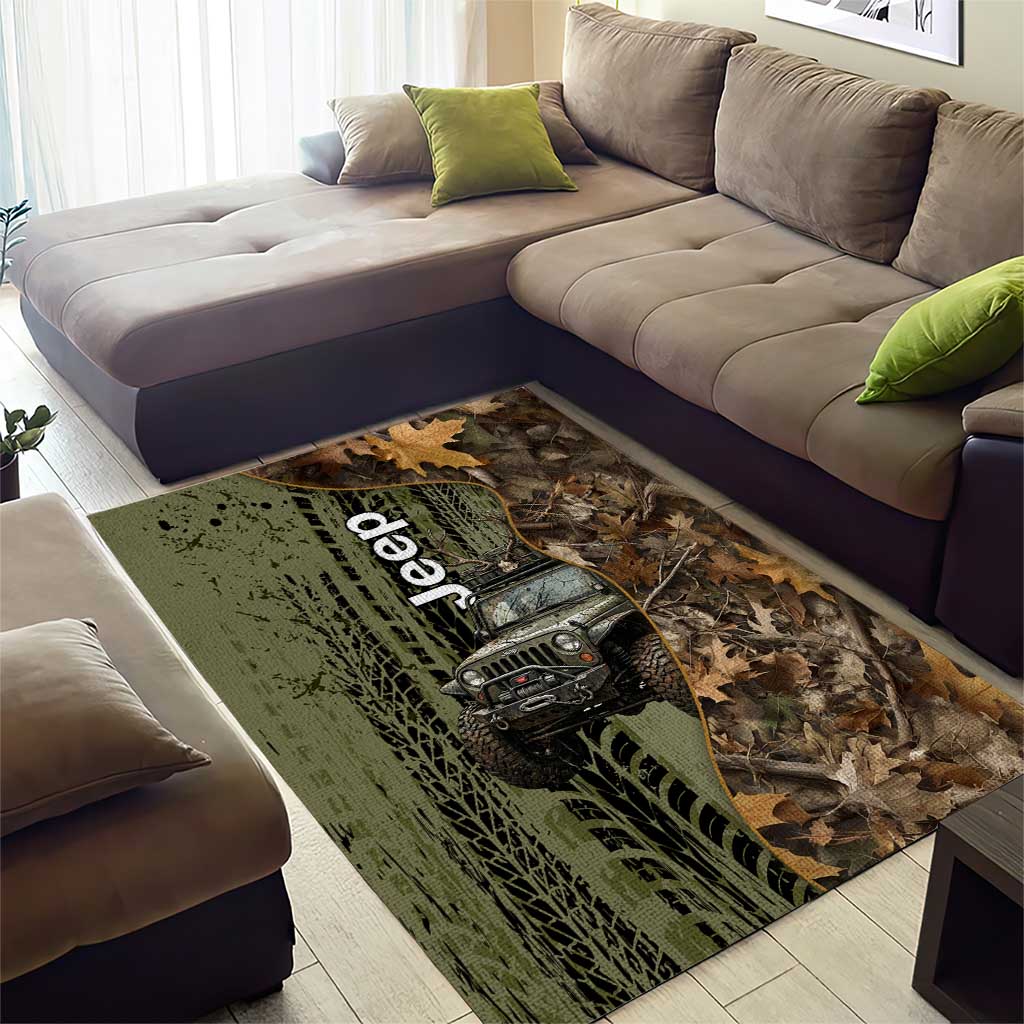 Jeep Deer Hunting Area Rug Camo Forest Grunge Style TS04