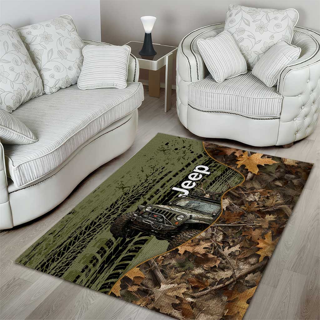 Jeep Deer Hunting Area Rug Camo Forest Grunge Style TS04