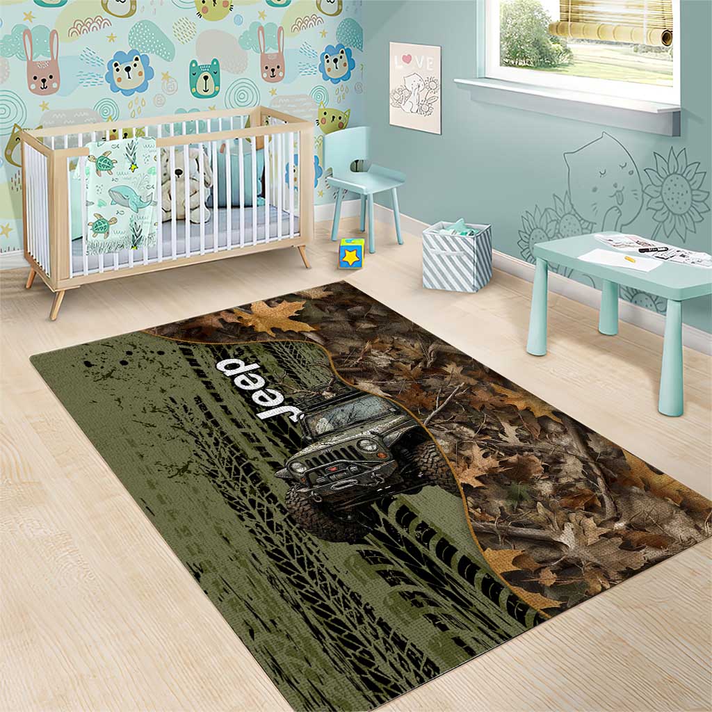 Jeep Deer Hunting Area Rug Camo Forest Grunge Style TS04