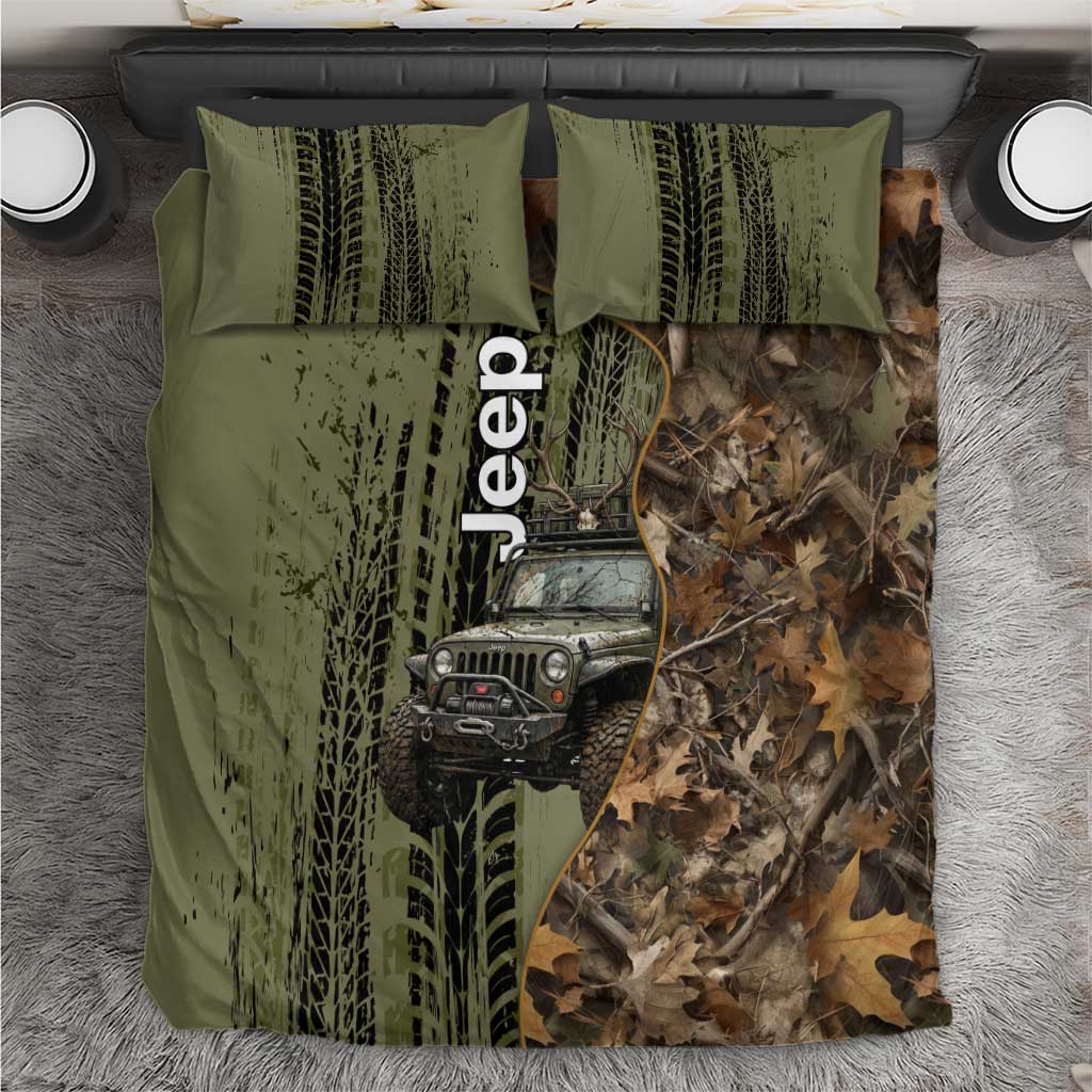 Jeep Deer Hunting Bedding Set Camo Forest Grunge Style